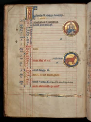 Ms 322 f.2v, Avril, un homme assis tenant deux fleurs, illustration du 